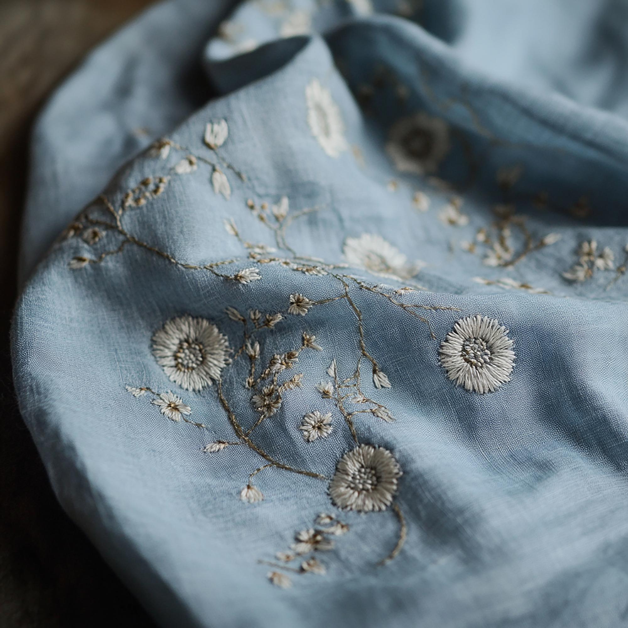linen blouse with tonal botanical embroidery